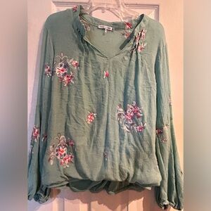 Figueroa and Flower (Anthropology) Embroidered Floral Blouse Size XL